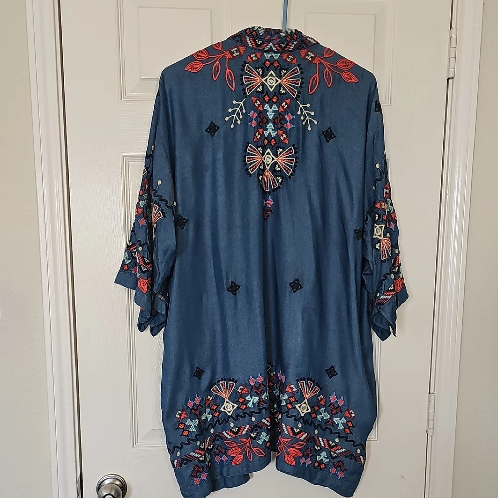 Johnny Was Piper Shirt Tail Kimono Boho Embroidered Large Preowned - Picture 4 of 14